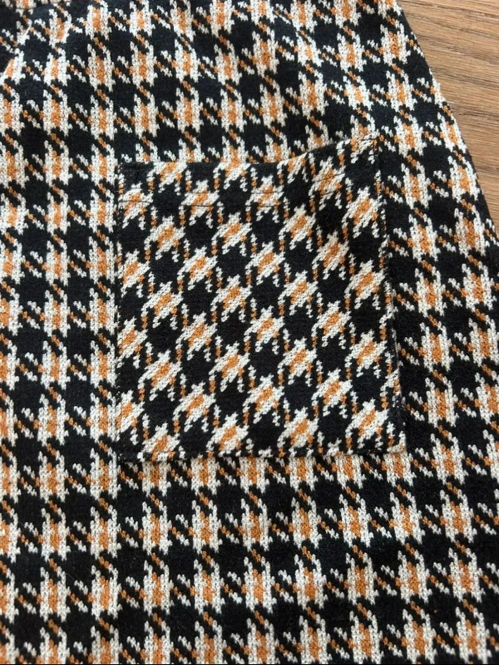Houndstooth Mini Skirt in Black and Cream with Front Patch Pocket